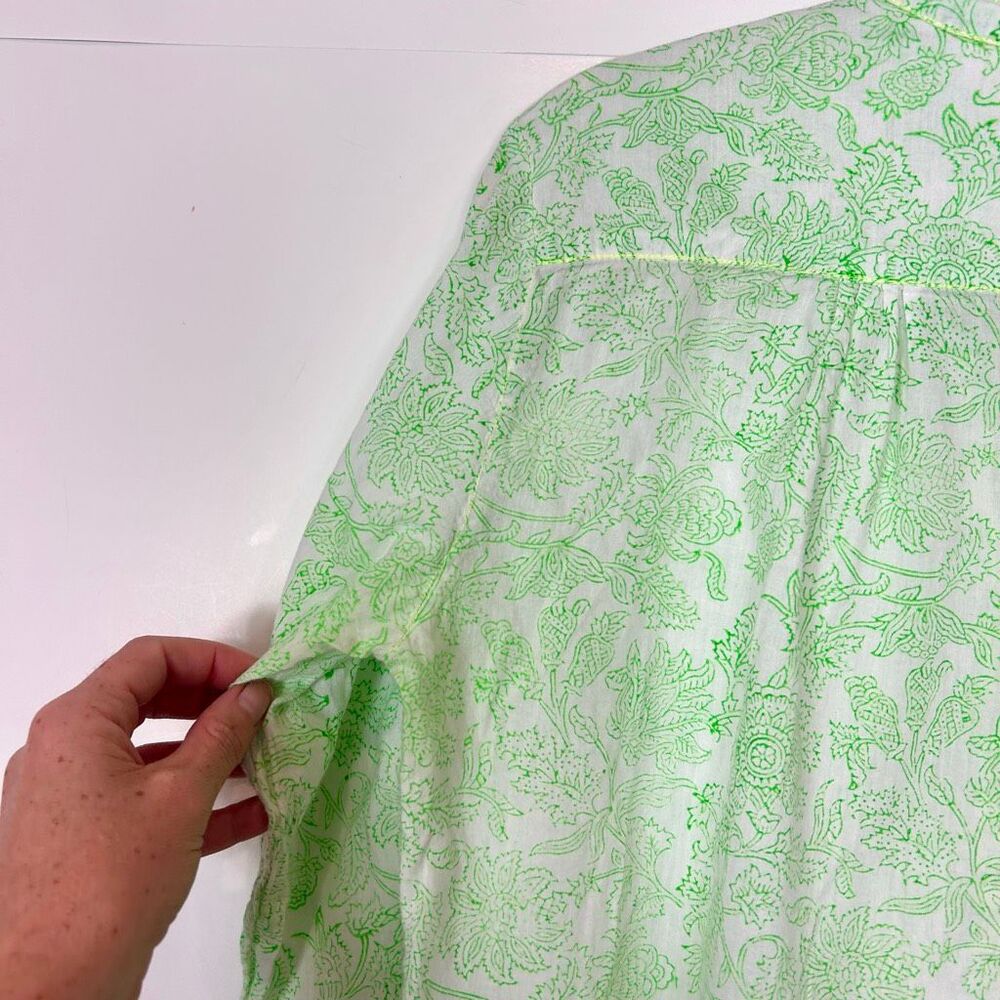 Roberta Roller Rabbit Blouse Top Womens Medium Green Floral 3/4 Sleeve Pintuck - Picture 16 of 16